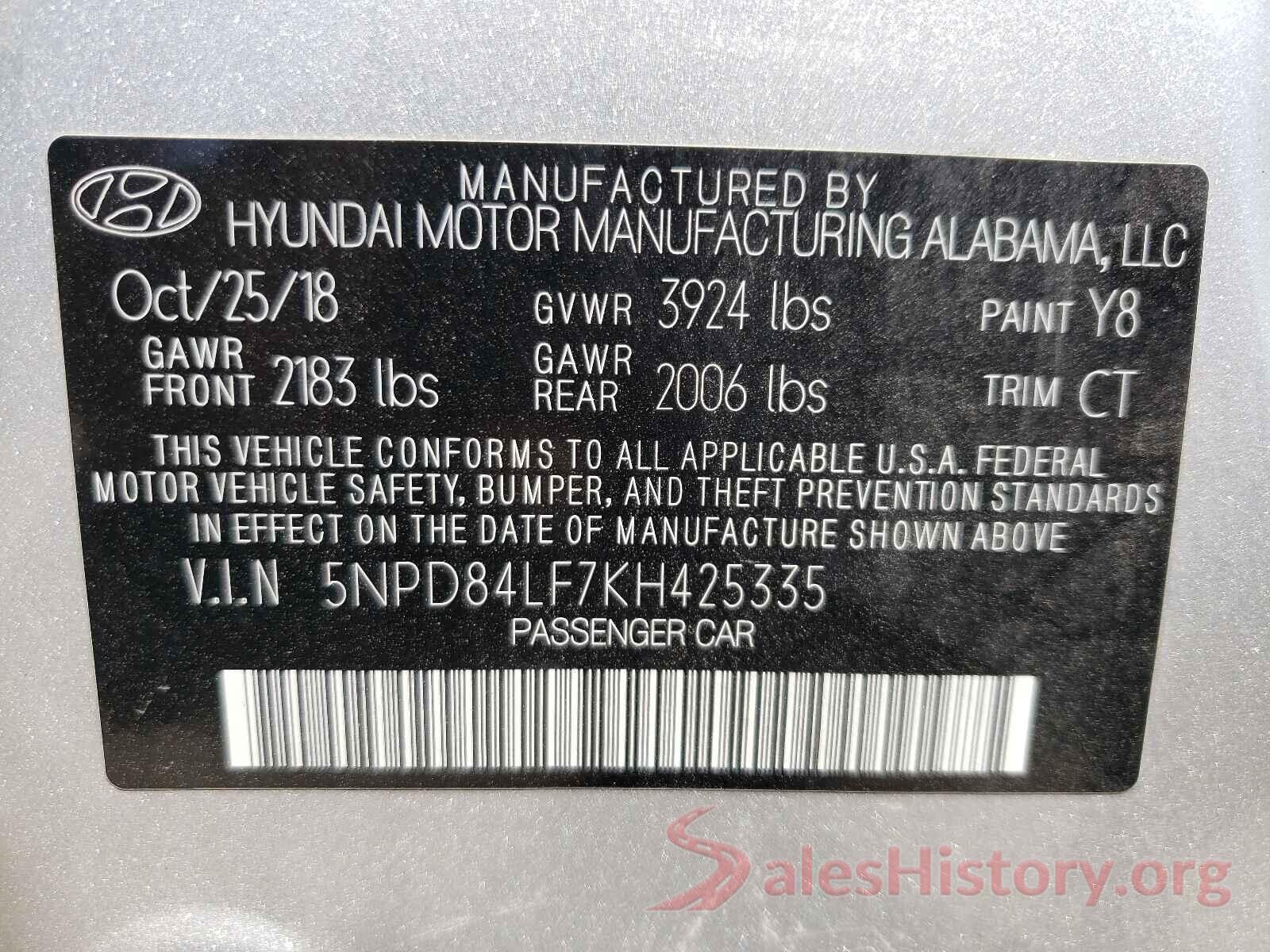 5NPD84LF7KH425335 2019 HYUNDAI ELANTRA