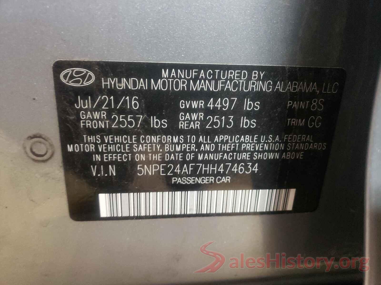 5NPE24AF7HH474634 2017 HYUNDAI SONATA