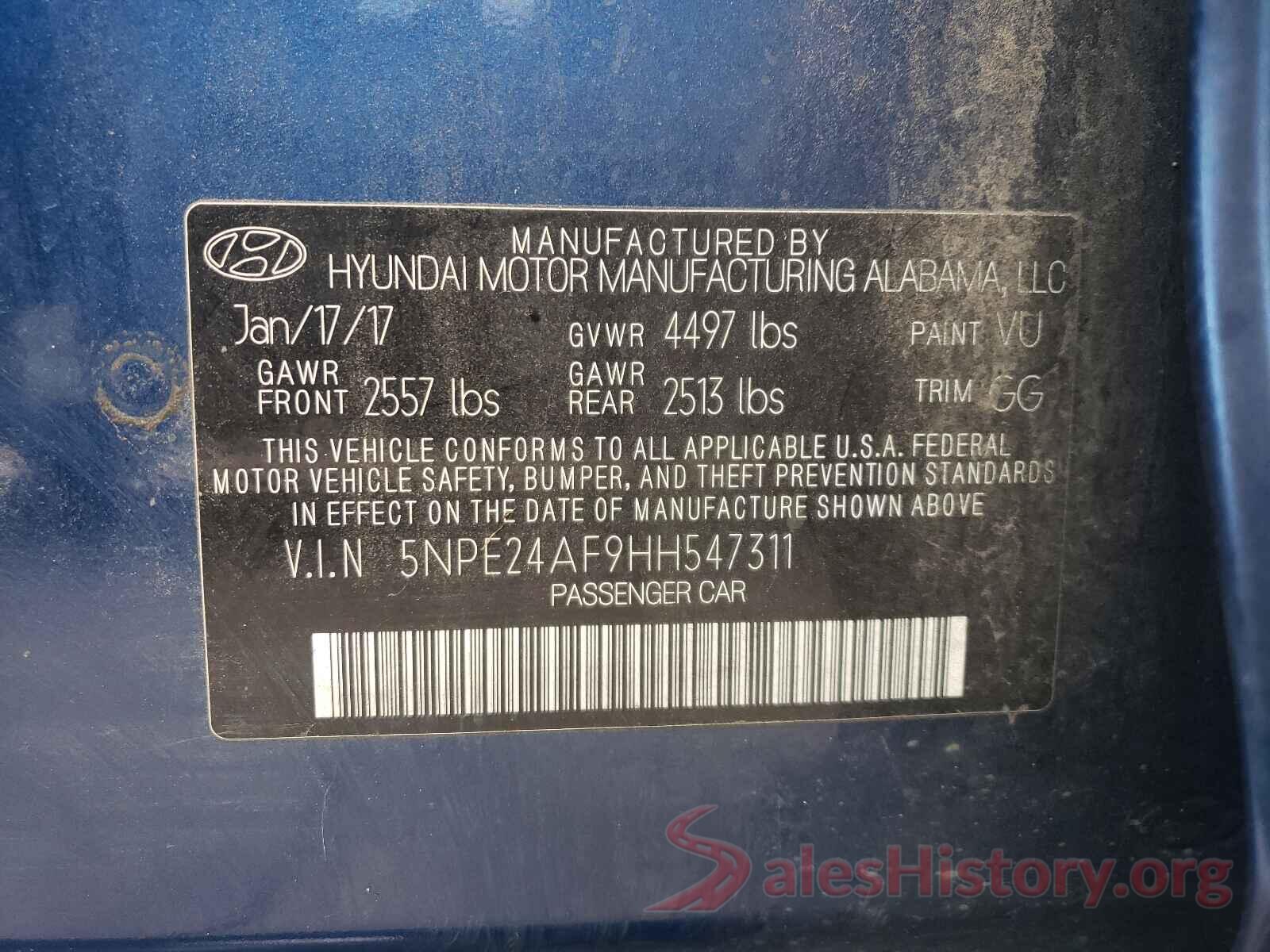 5NPE24AF9HH547311 2017 HYUNDAI SONATA