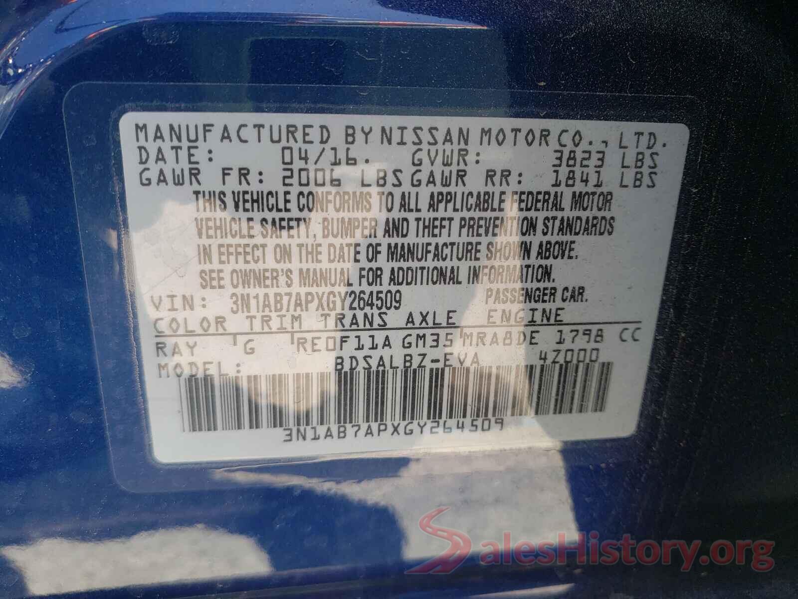 3N1AB7APXGY264509 2016 NISSAN SENTRA