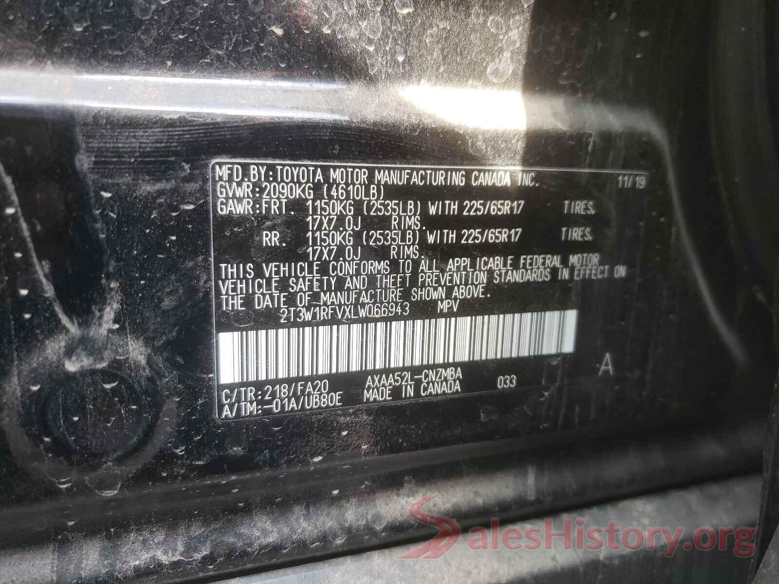 2T3W1RFVXLW066943 2020 TOYOTA RAV4