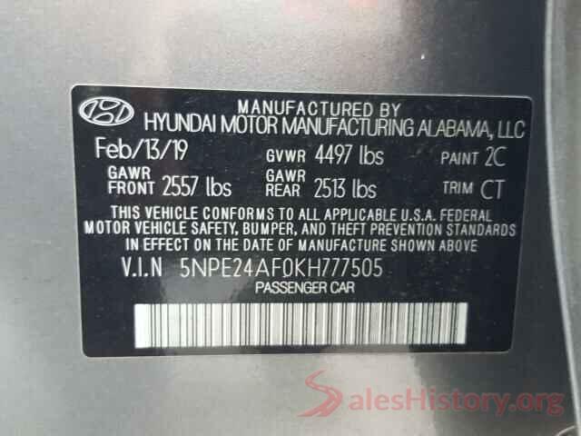 5NPE24AF0KH777505 2019 HYUNDAI SONATA