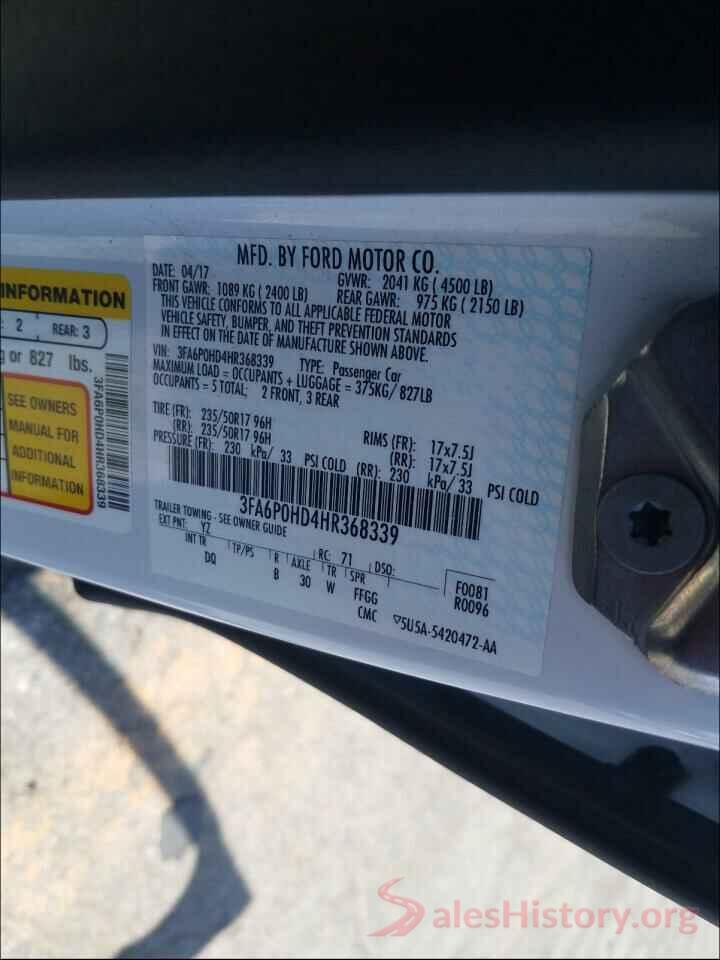 3FA6P0HD4HR368339 2017 FORD FUSION