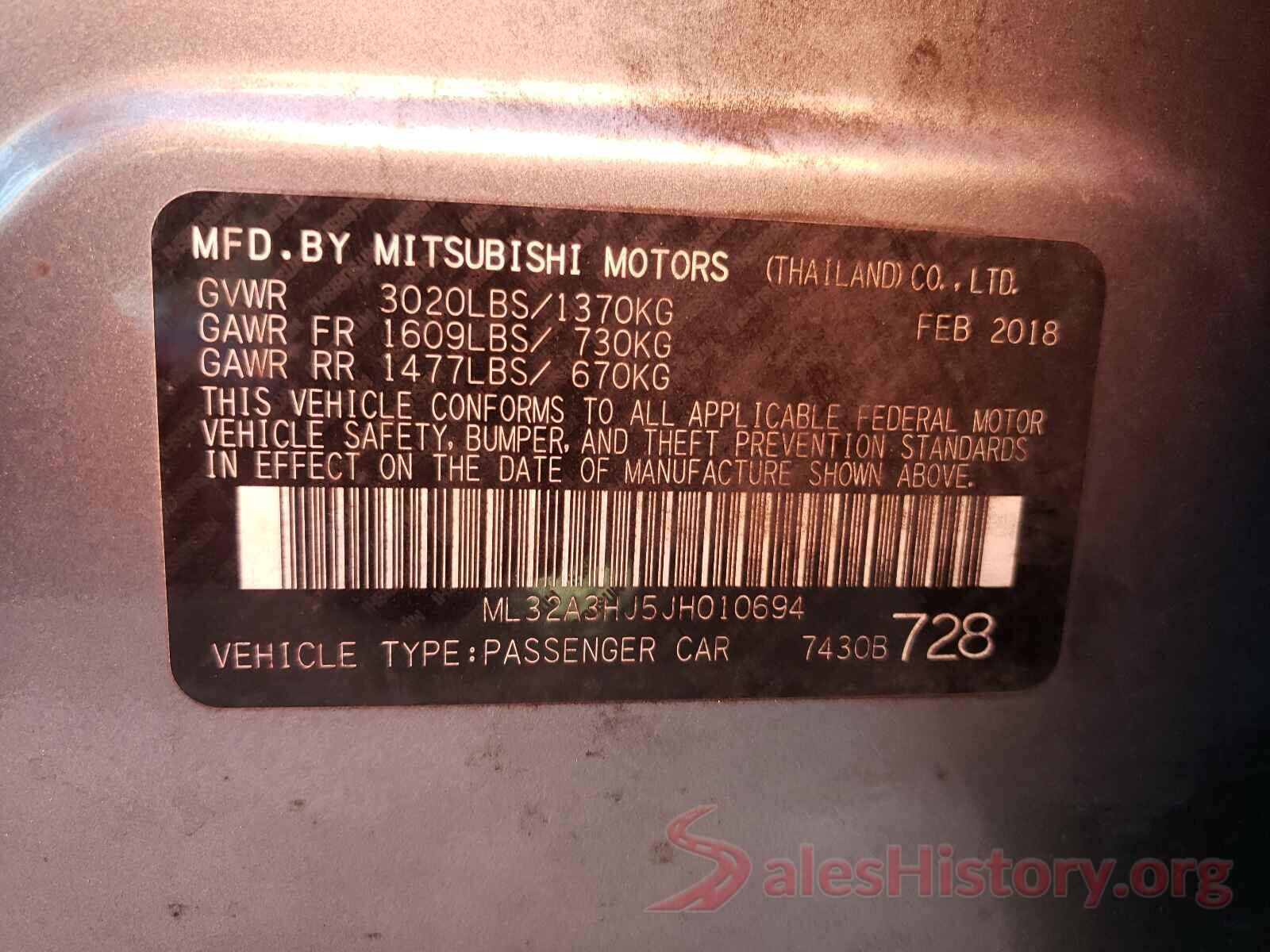 ML32A3HJ5JH010694 2018 MITSUBISHI MIRAGE