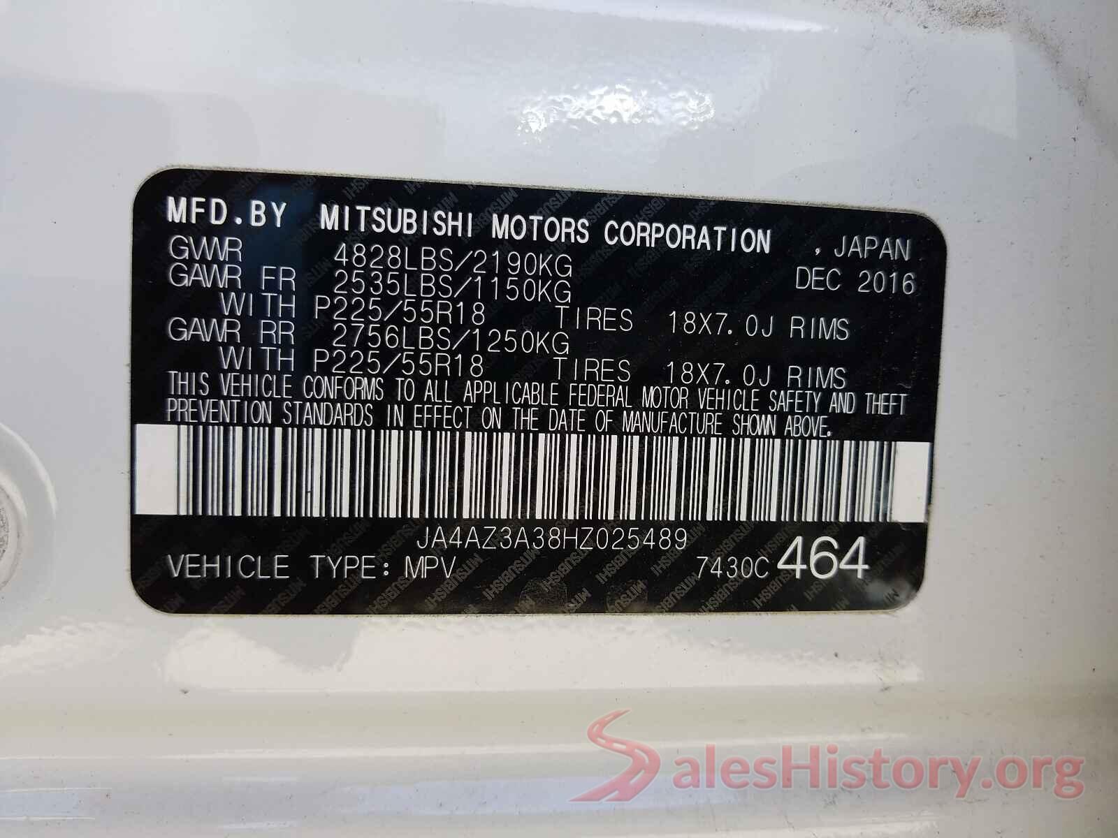 JA4AZ3A38HZ025489 2017 MITSUBISHI OUTLANDER