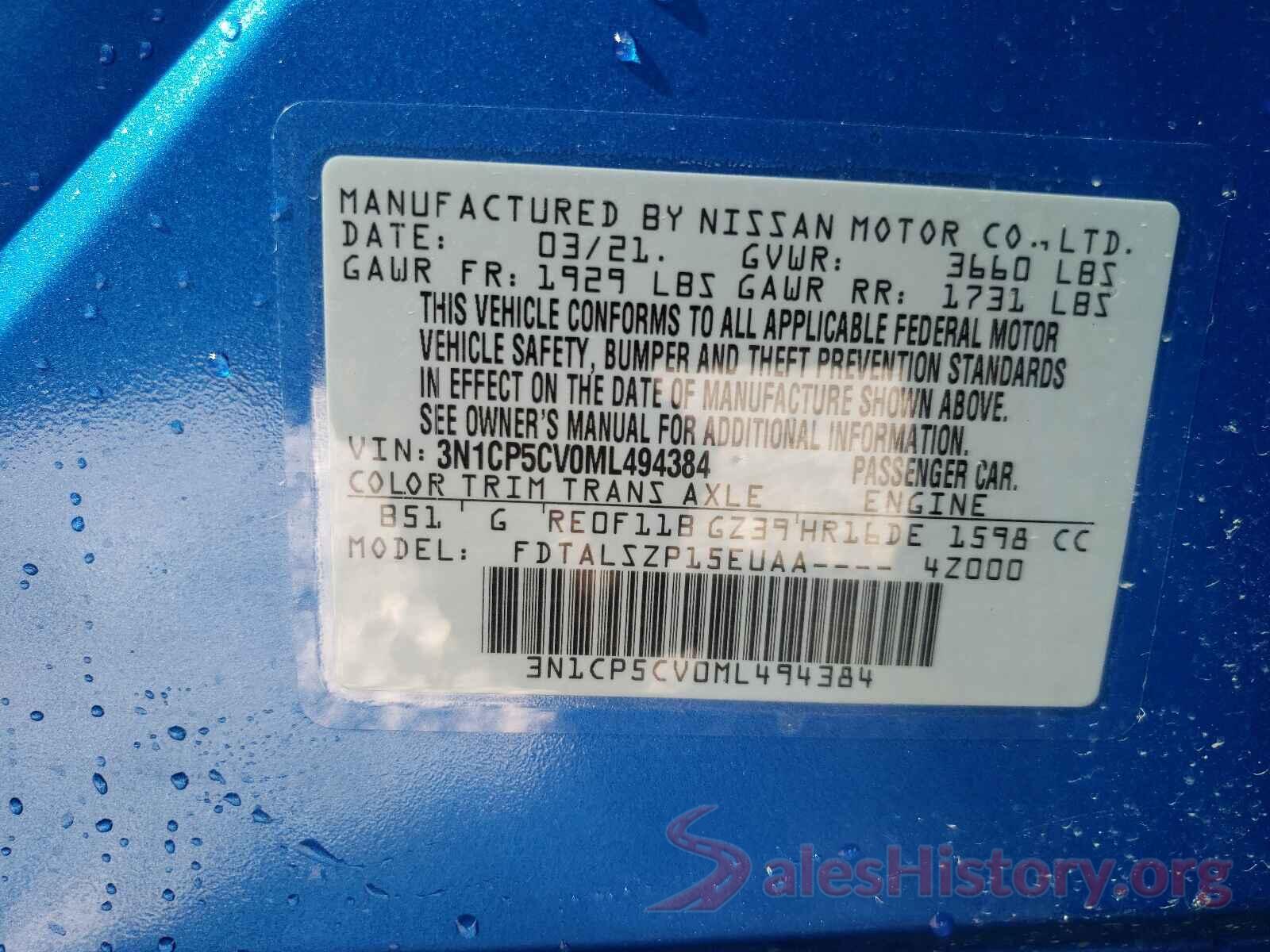 3N1CP5CV0ML494384 2021 NISSAN KICKS