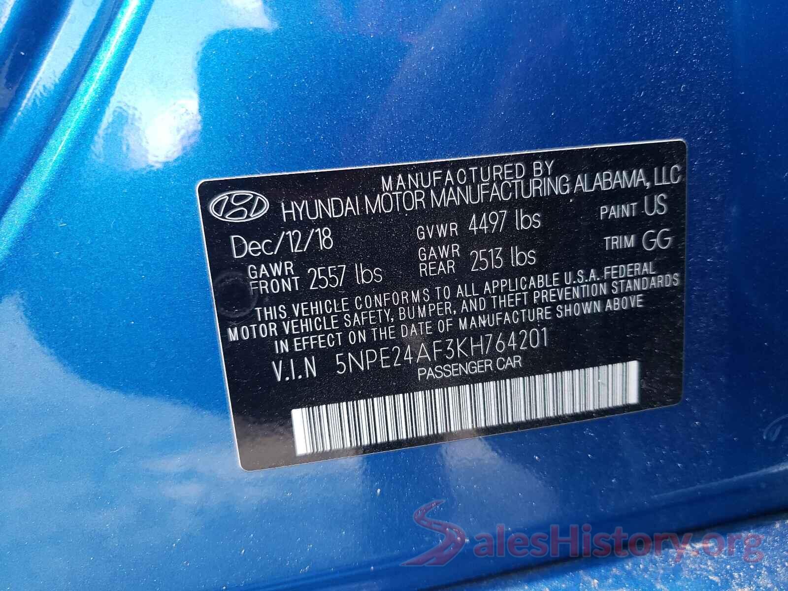 5NPE24AF3KH764201 2019 HYUNDAI SONATA