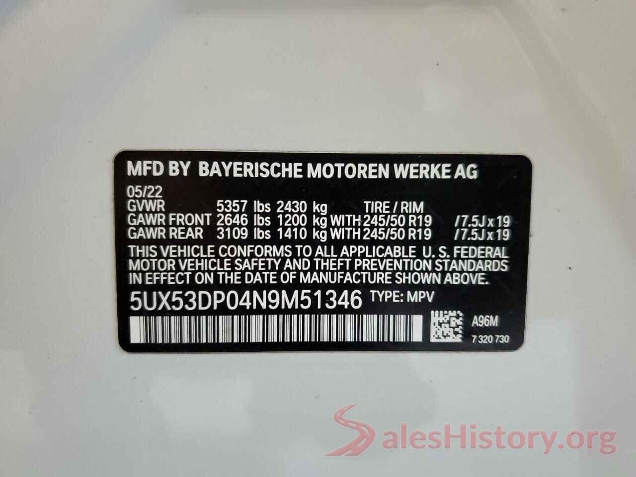 5UX53DP04N9M51346 2022 BMW X3