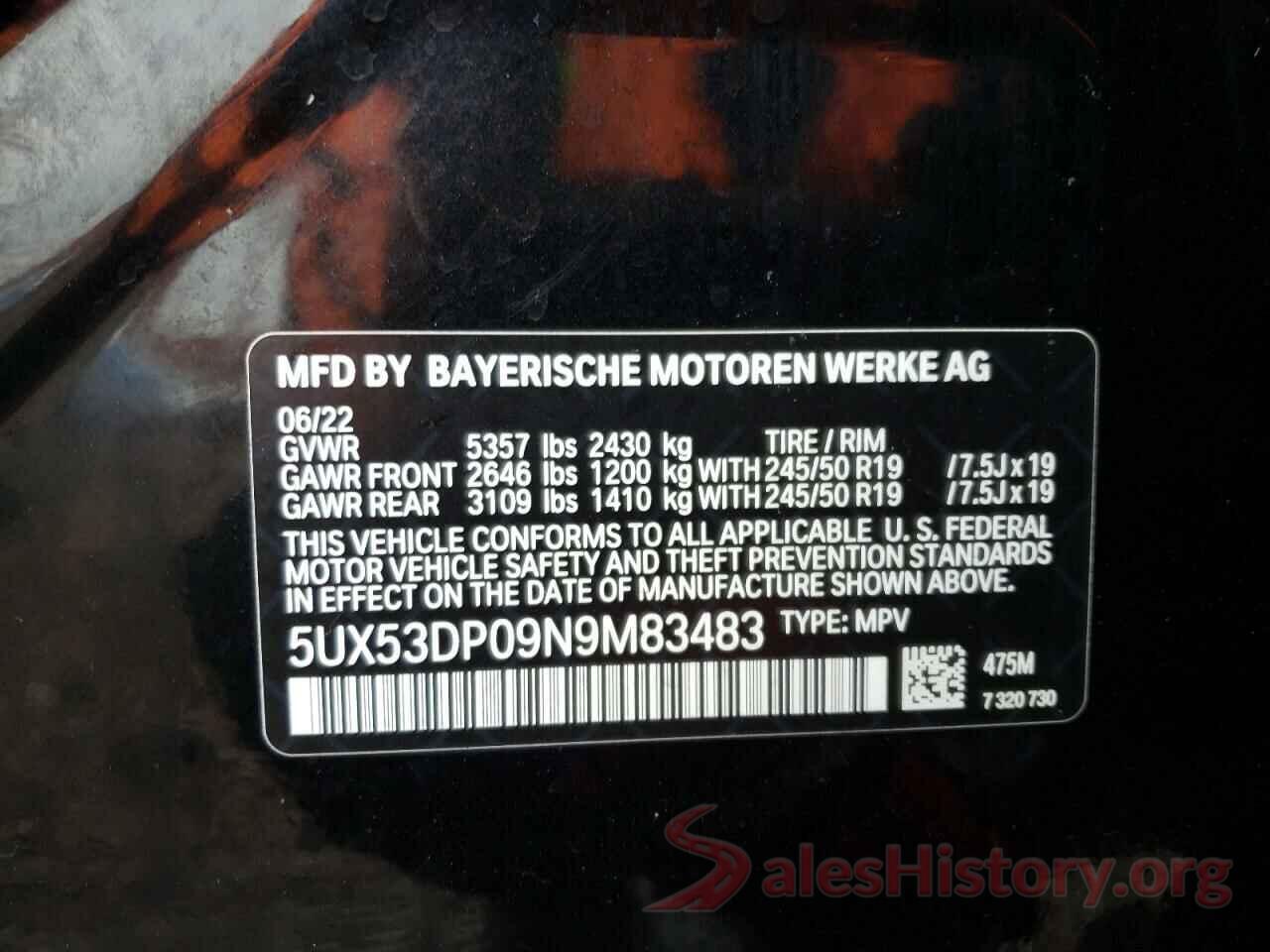 5UX53DP09N9M83483 2022 BMW X3