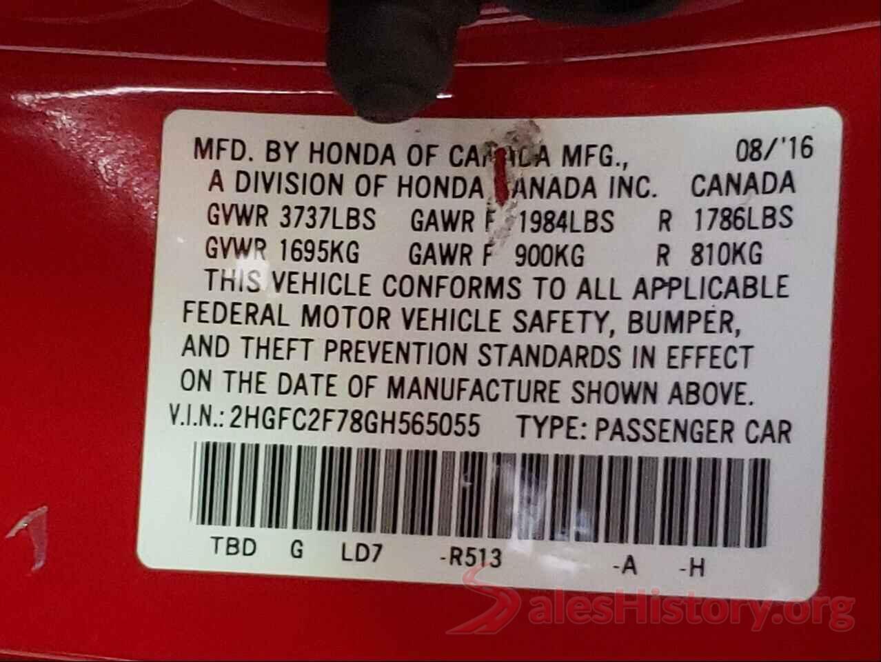 2HGFC2F78GH565055 2016 HONDA CIVIC