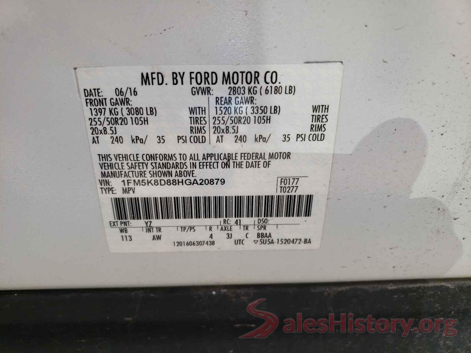 1FM5K8D88HGA20879 2017 FORD EXPLORER