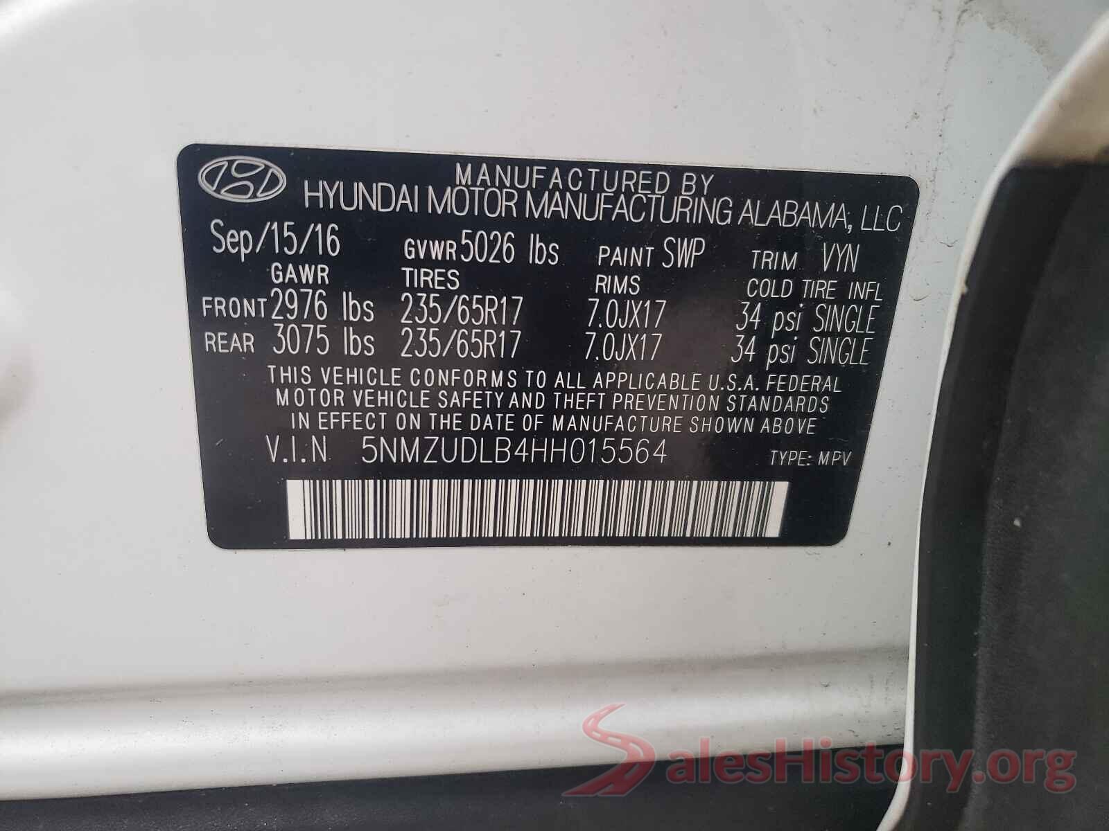 5NMZUDLB4HH015564 2017 HYUNDAI SANTA FE