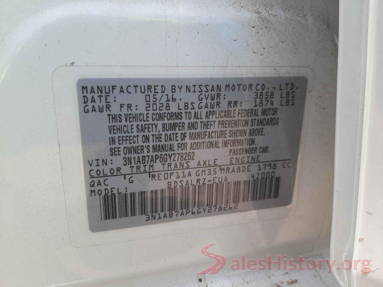 3N1AB7AP6GY278262 2016 NISSAN SENTRA