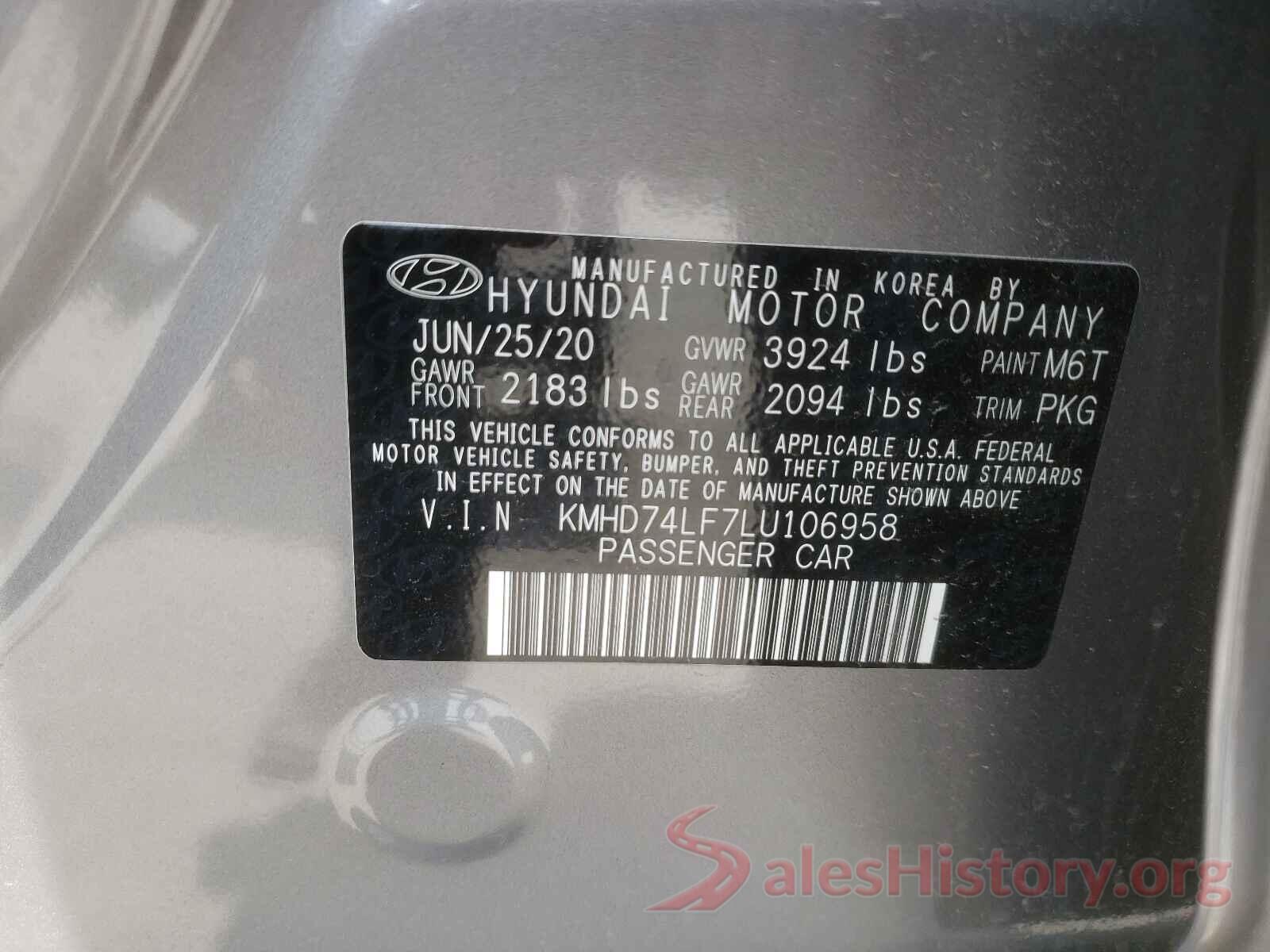 KMHD74LF7LU106958 2020 HYUNDAI ELANTRA