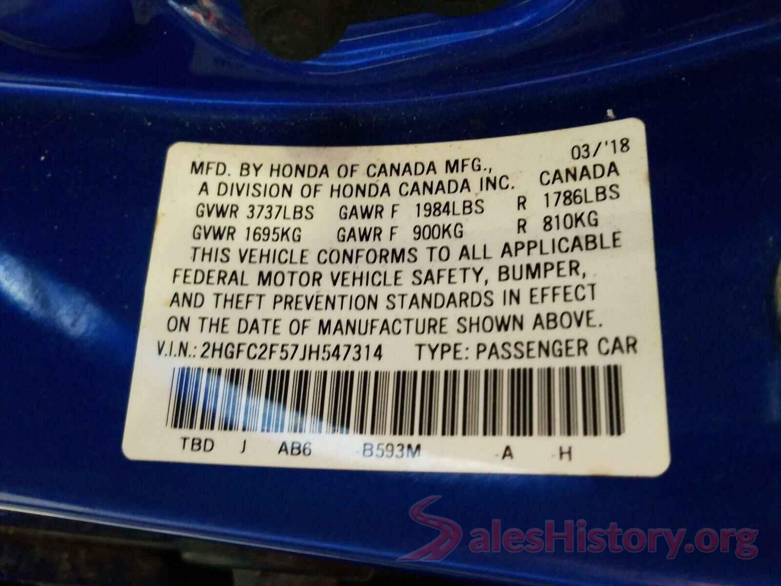 2HGFC2F57JH547314 2018 HONDA CIVIC