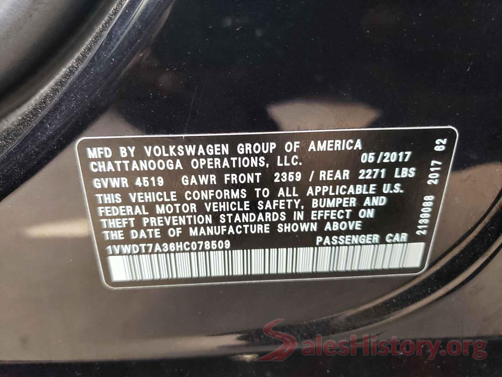 1VWDT7A36HC078509 2017 VOLKSWAGEN PASSAT