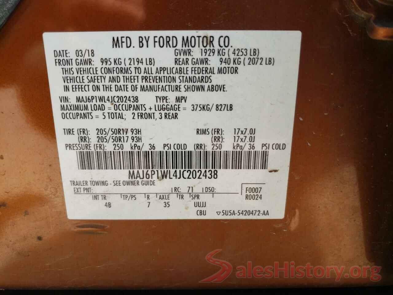 MAJ6P1WL4JC202438 2018 FORD ECOSPORT