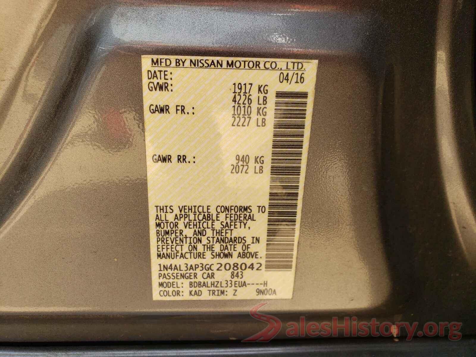 1N4AL3AP3GC208042 2016 NISSAN ALTIMA