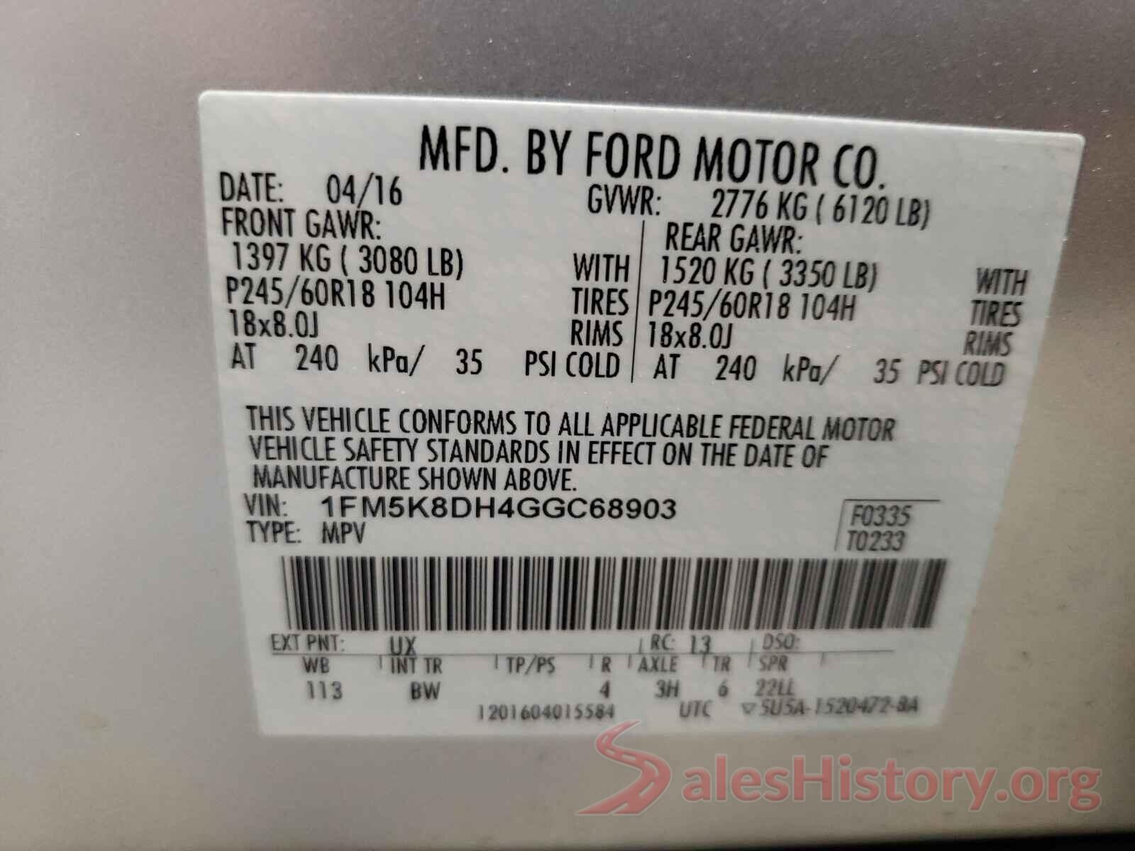 1FM5K8DH4GGC68903 2016 FORD EXPLORER