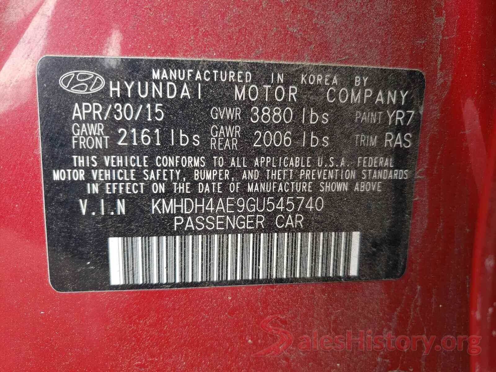 KMHDH4AE9GU545740 2016 HYUNDAI ELANTRA