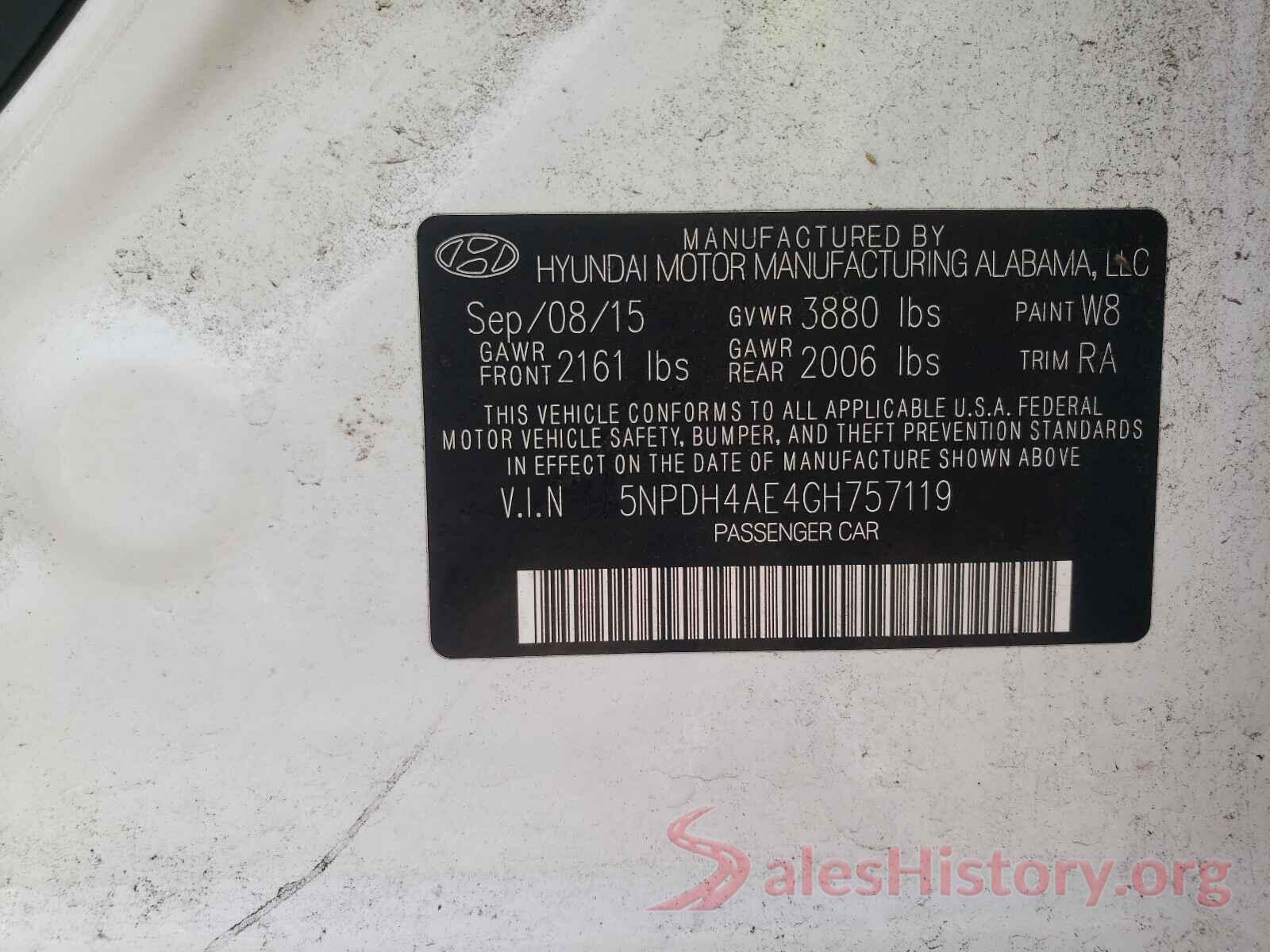 5NPDH4AE4GH757119 2016 HYUNDAI ELANTRA