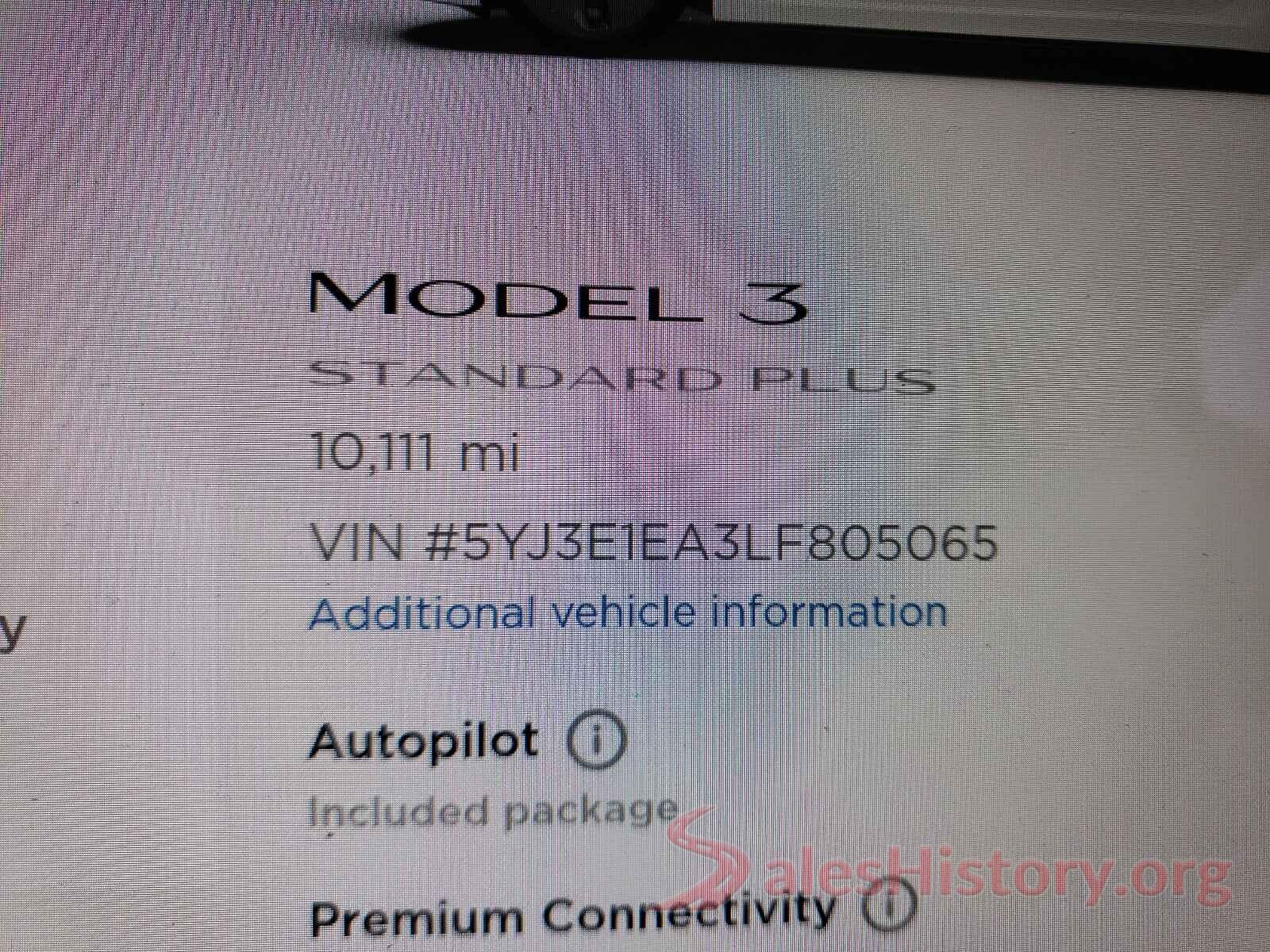 5YJ3E1EA3LF805065 2020 TESLA MODEL 3