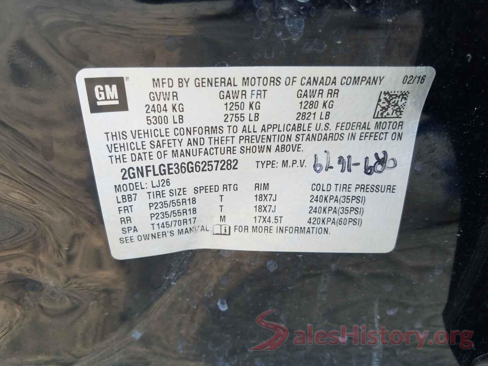 2GNFLGE36G6257282 2016 CHEVROLET EQUINOX