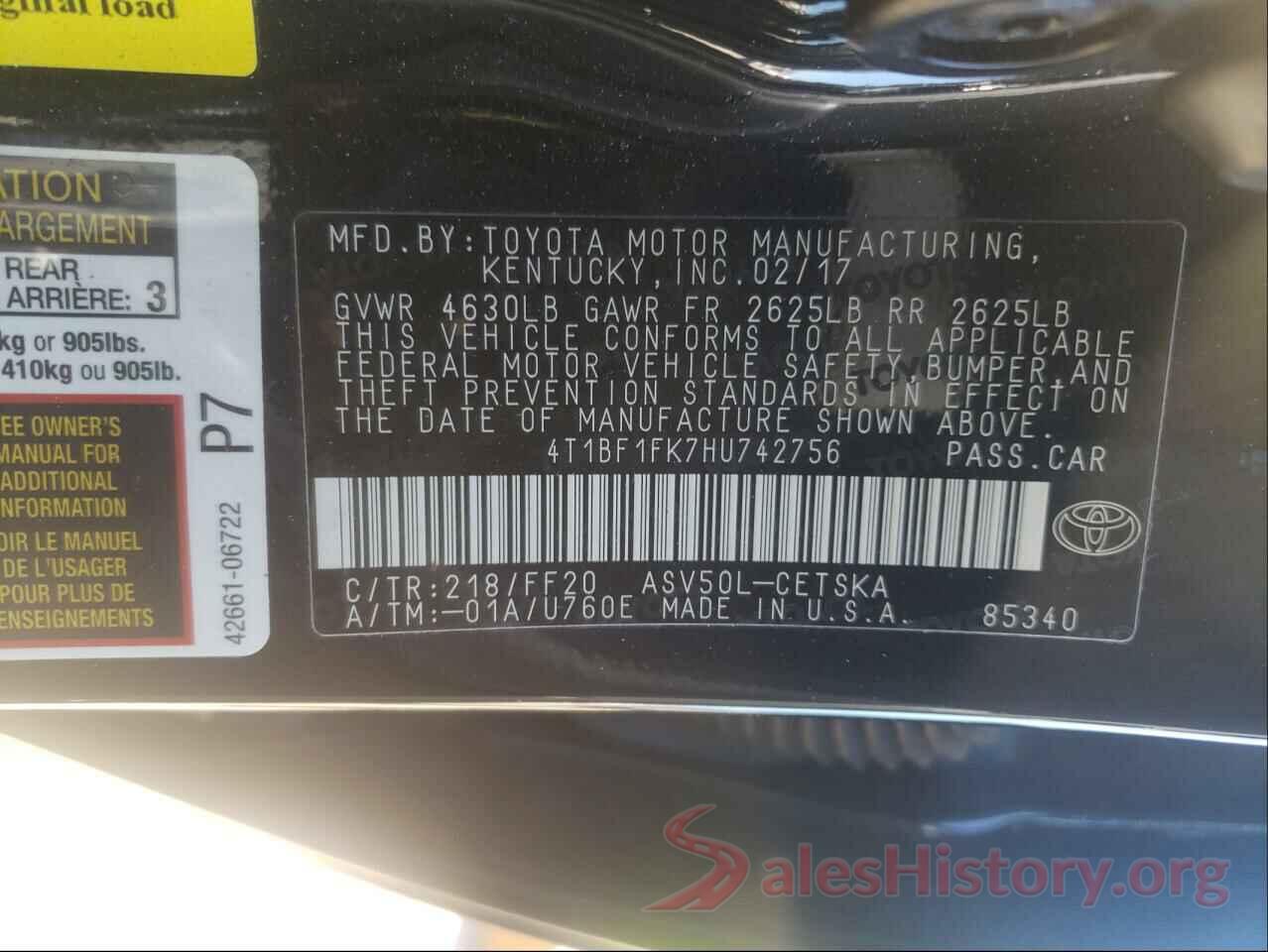 4T1BF1FK7HU742756 2017 TOYOTA CAMRY