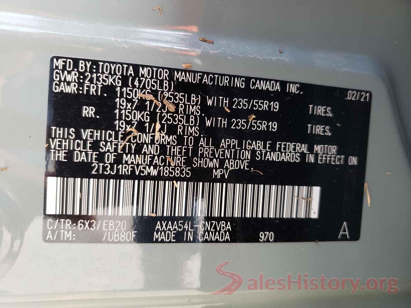 2T3J1RFV5MW185835 2021 TOYOTA RAV4