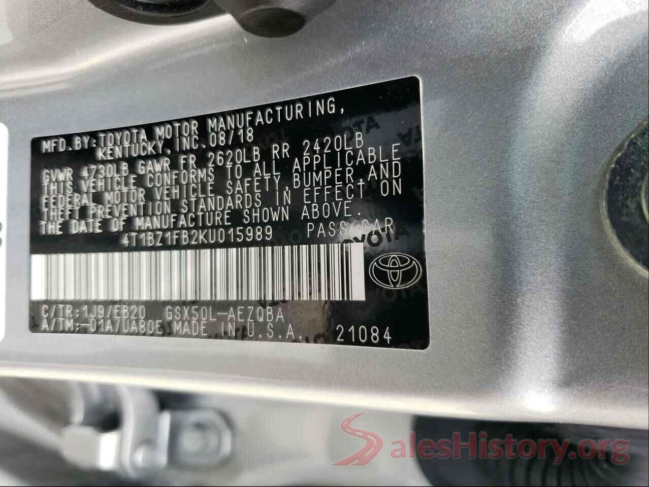 4T1BZ1FB2KU015989 2019 TOYOTA AVALON