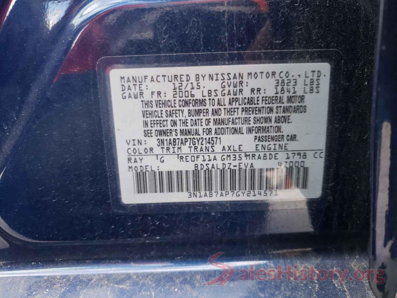 3N1AB7AP7GY214571 2016 NISSAN SENTRA