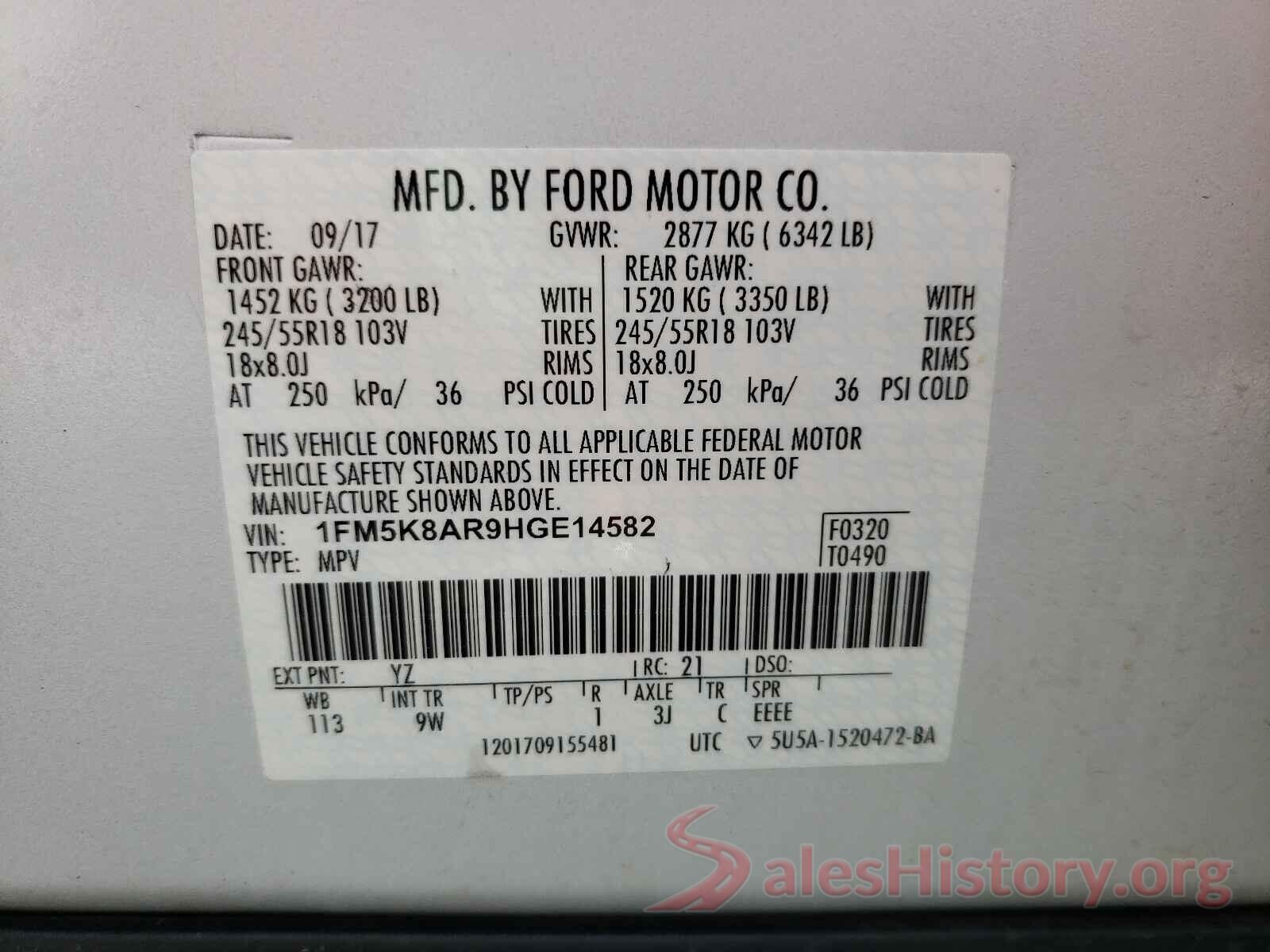 1FM5K8AR9HGE14582 2017 FORD EXPLORER