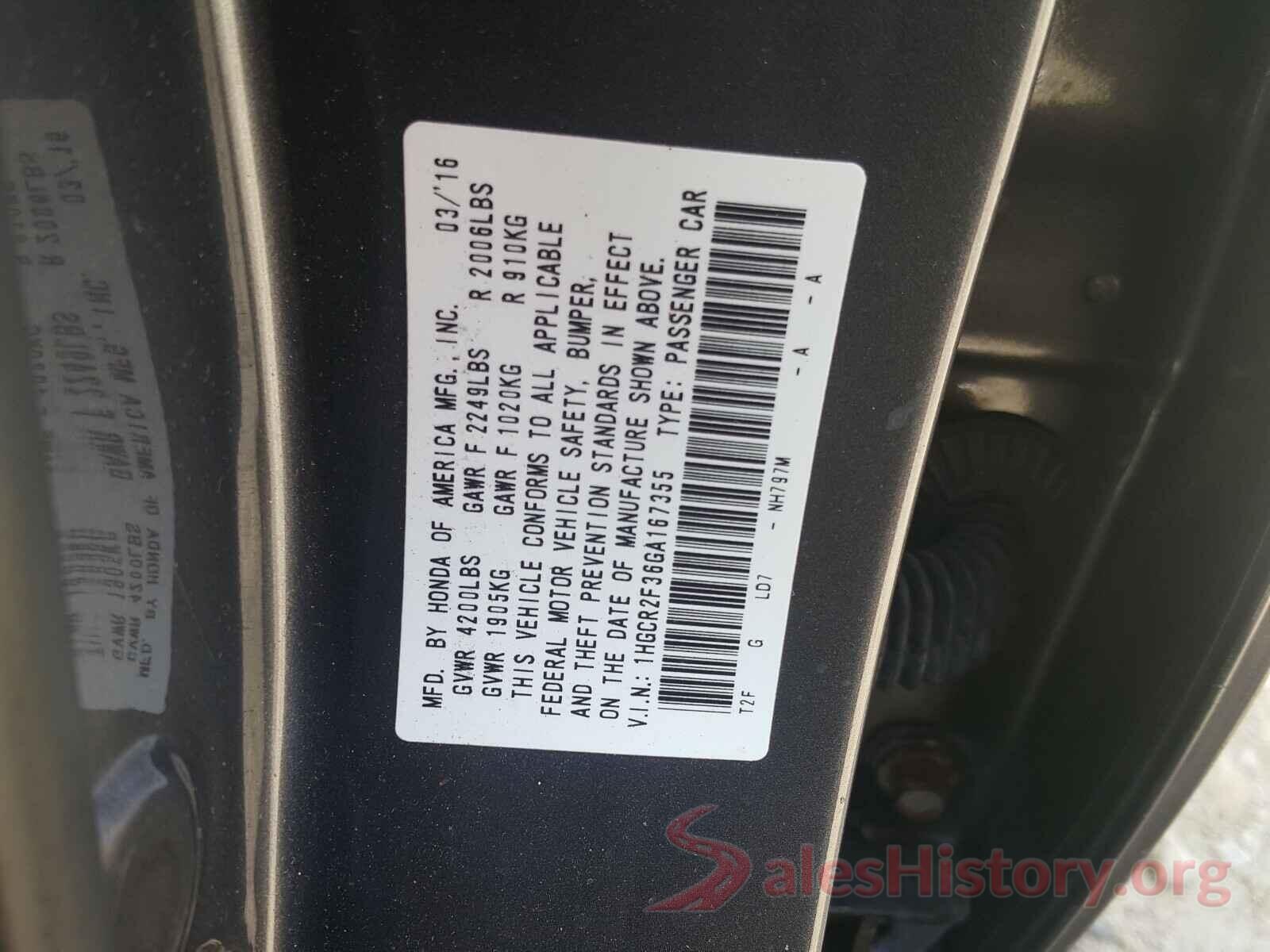 1HGCR2F36GA167355 2016 HONDA ACCORD