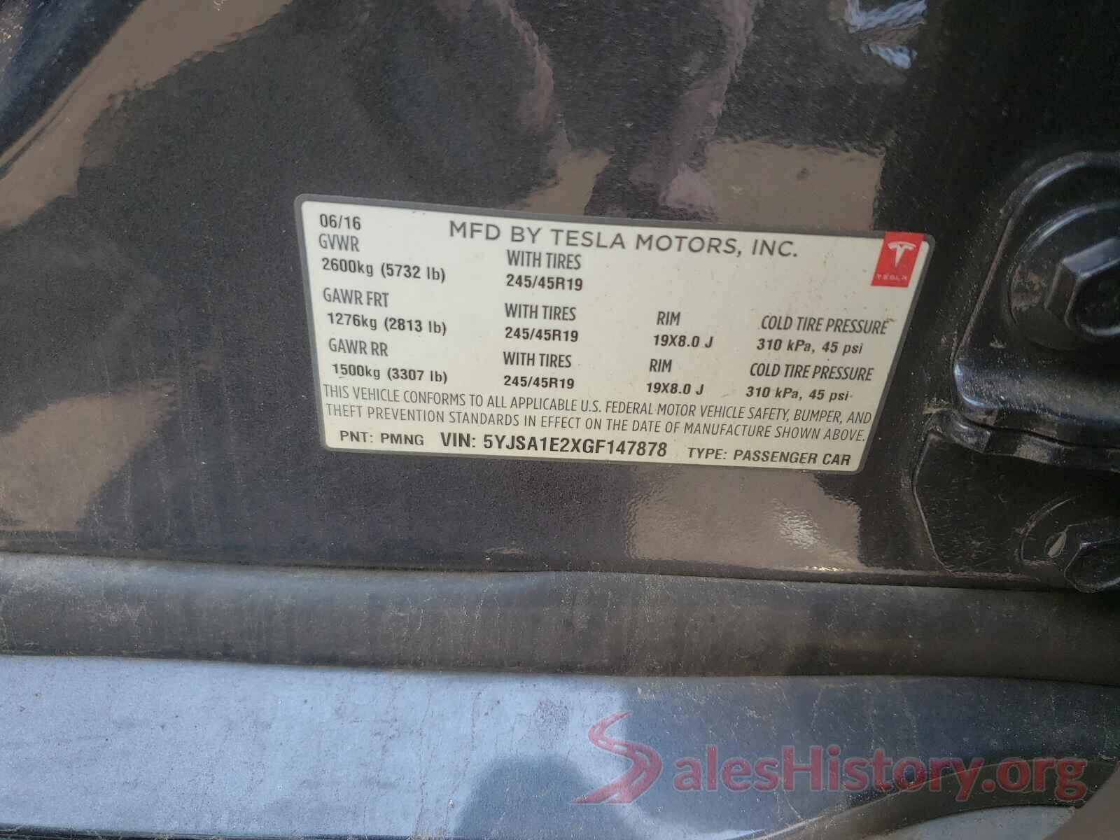 5YJSA1E2XGF147878 2016 TESLA MODEL S