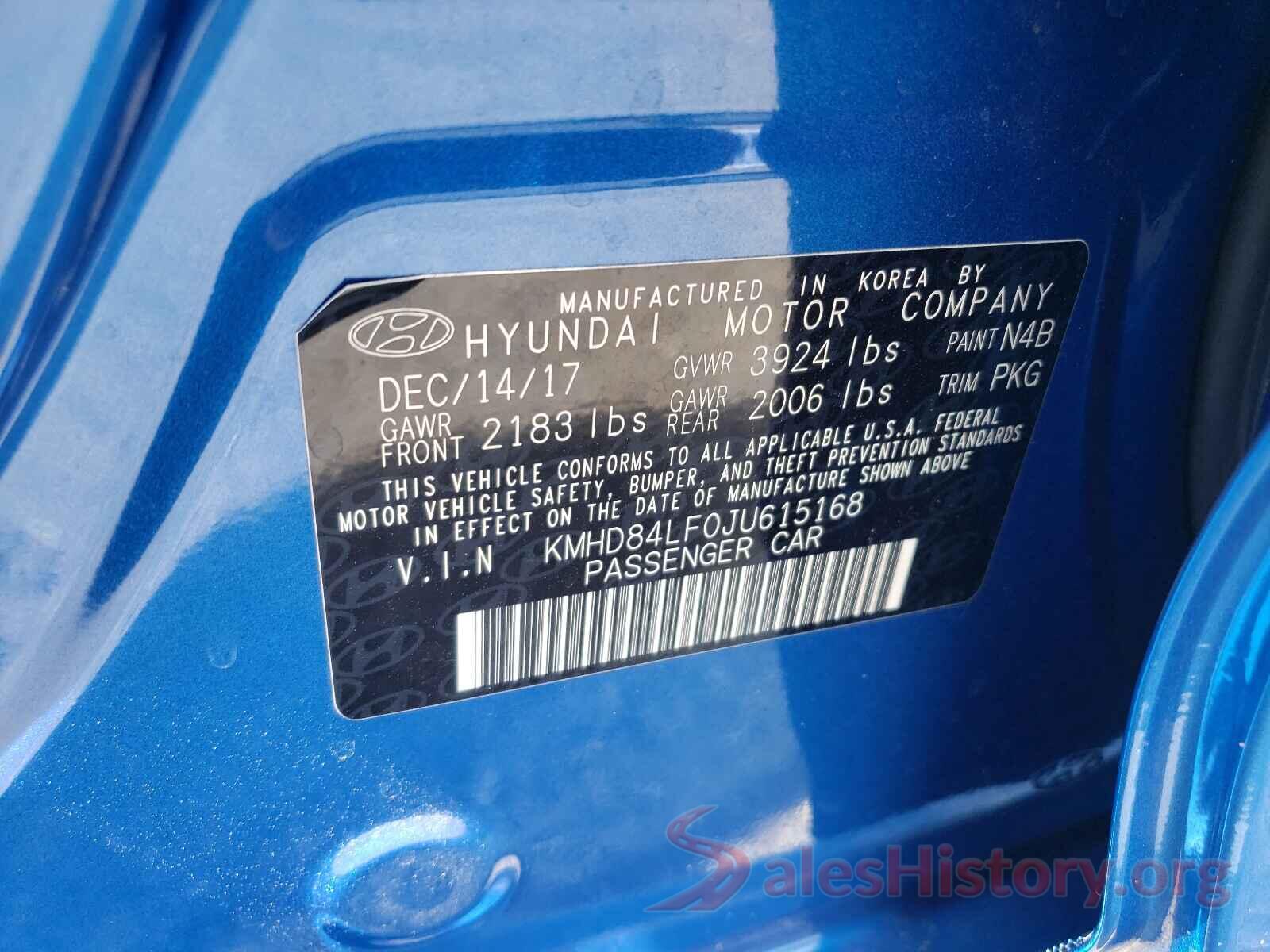 KMHD84LF0JU615168 2018 HYUNDAI ELANTRA