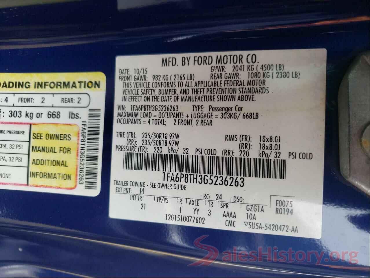 1FA6P8TH3G5236263 2016 FORD MUSTANG