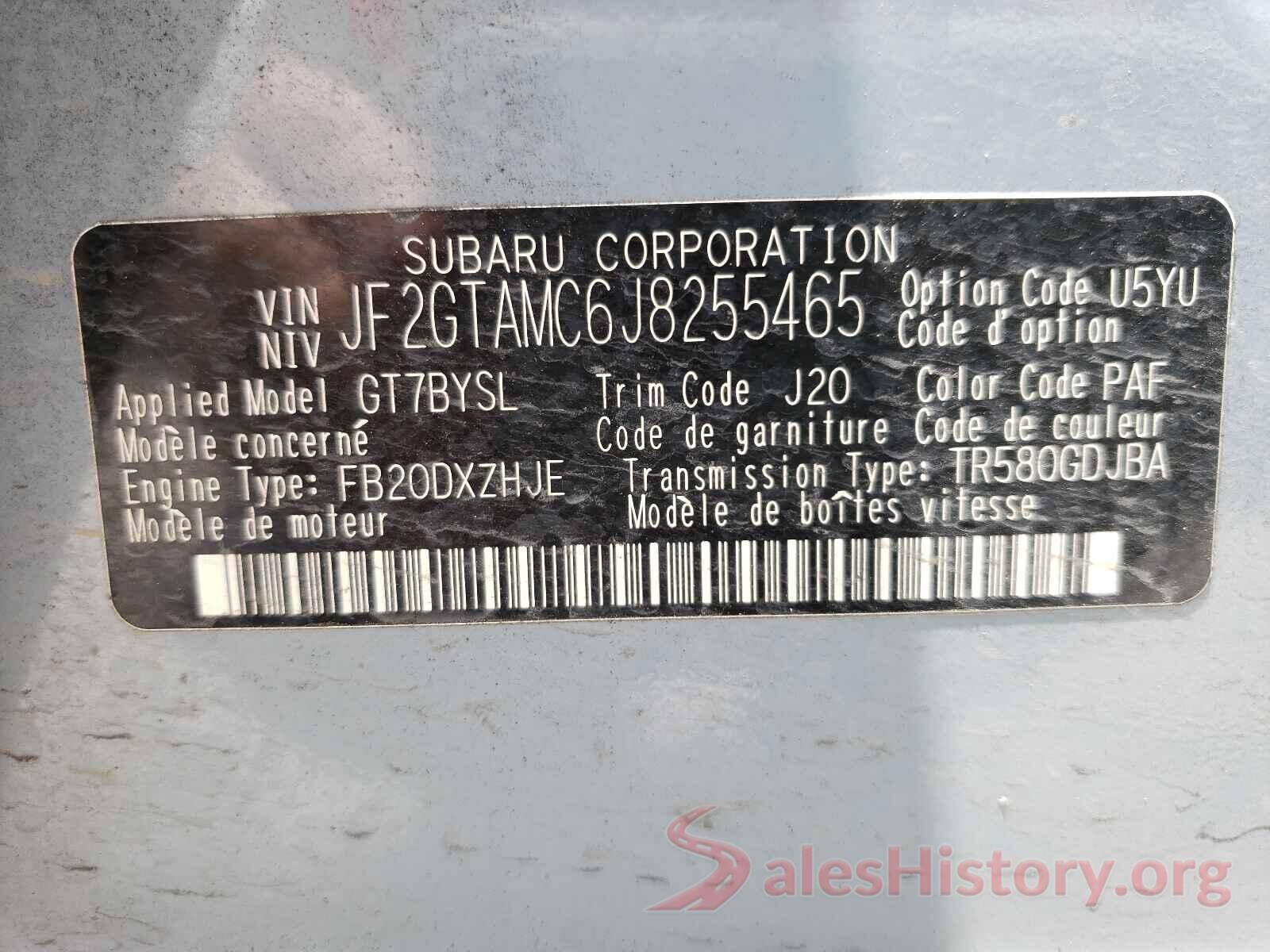 JF2GTAMC6J8255465 2018 SUBARU CROSSTREK