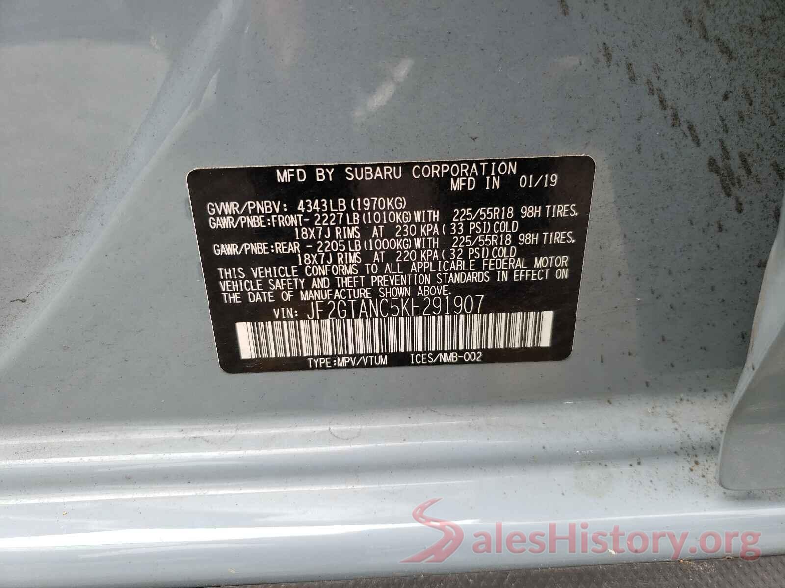 JF2GTANC5KH291907 2019 SUBARU CROSSTREK