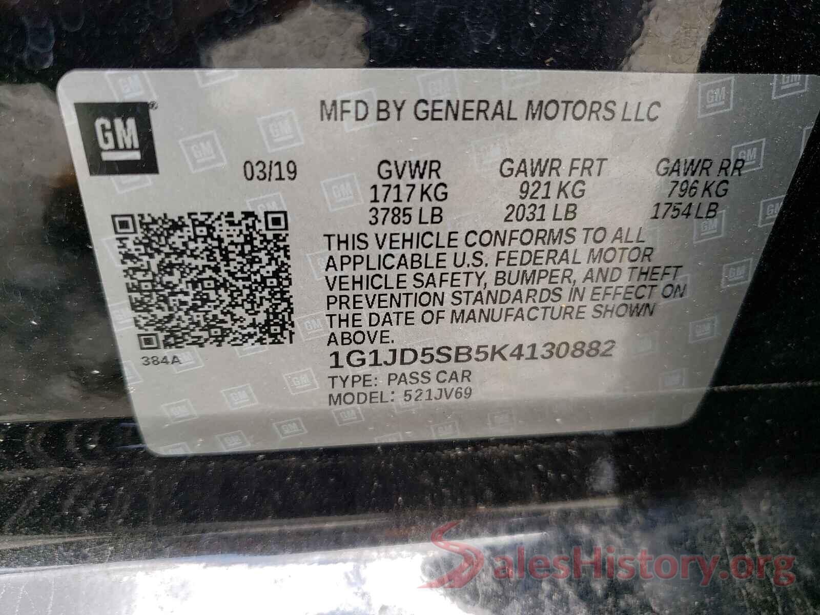 1G1JD5SB5K4130882 2019 CHEVROLET SONIC