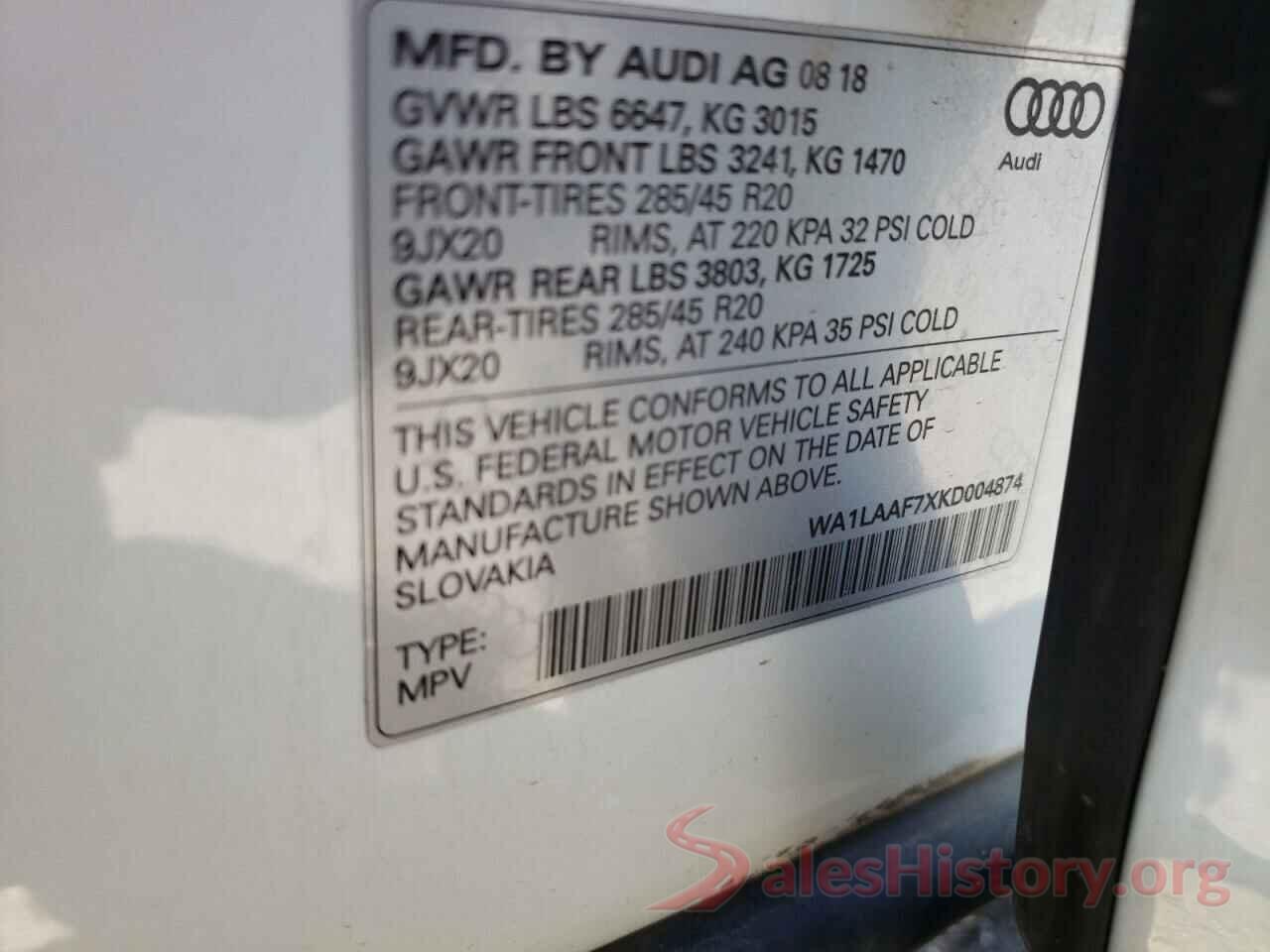 WA1LAAF7XKD004874 2019 AUDI Q7