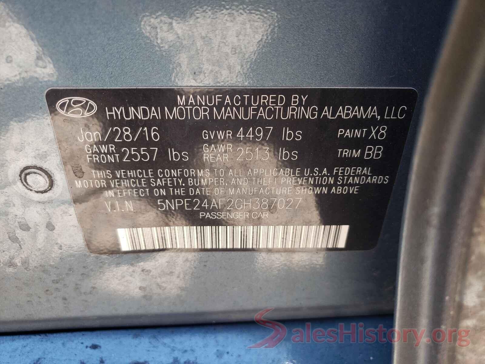 5NPE24AF2GH387027 2016 HYUNDAI SONATA