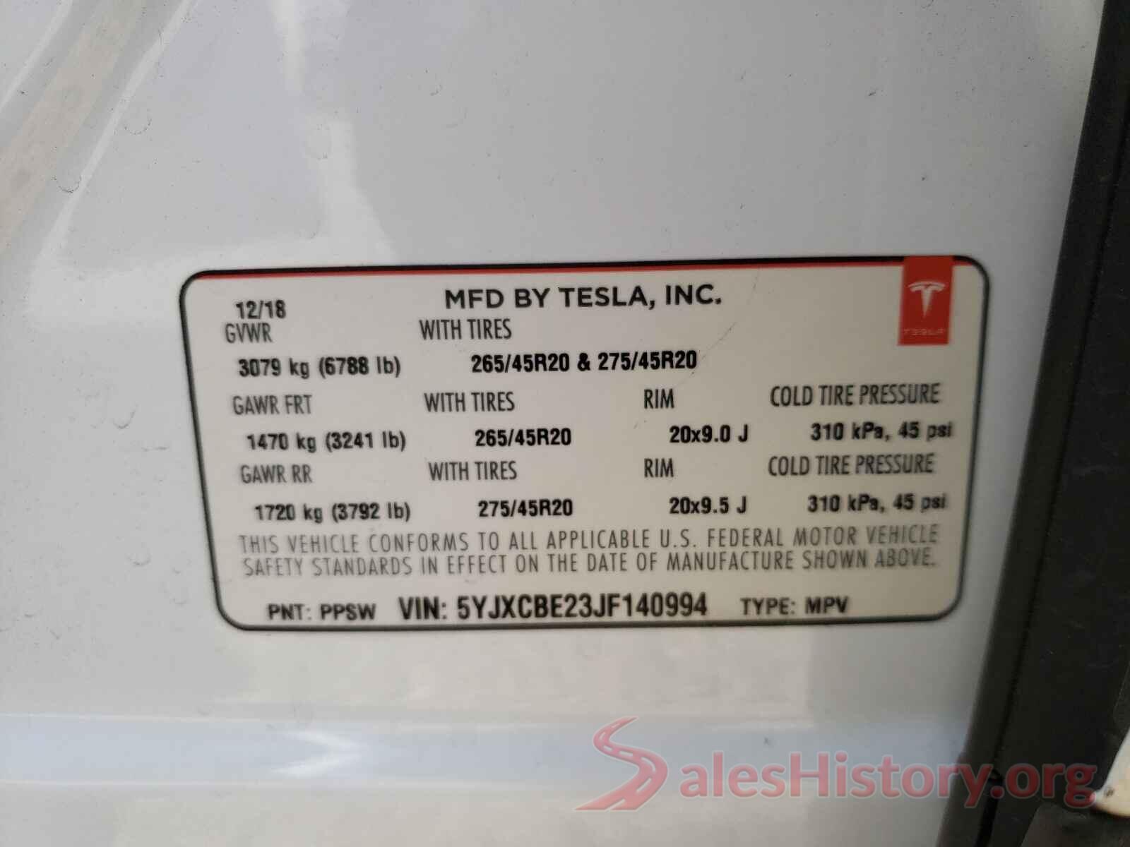 5YJXCBE23JF140994 2018 TESLA MODEL X