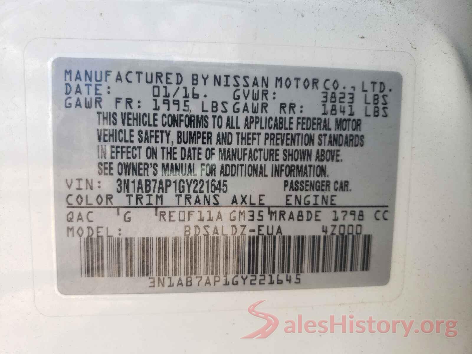 3N1AB7AP1GY221645 2016 NISSAN SENTRA