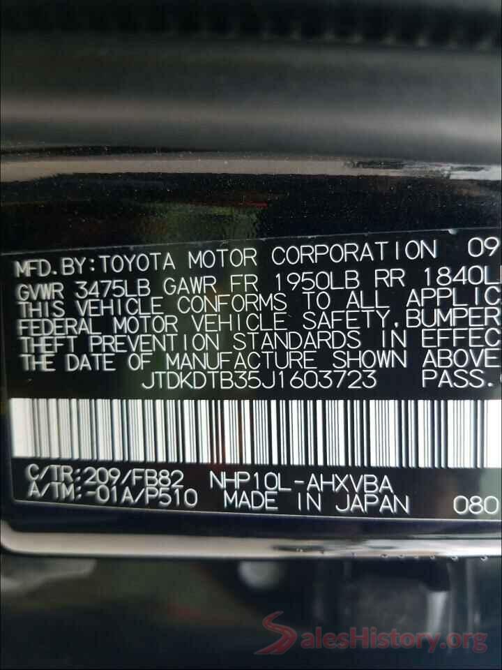 JTDKDTB35J1603723 2018 TOYOTA PRIUS