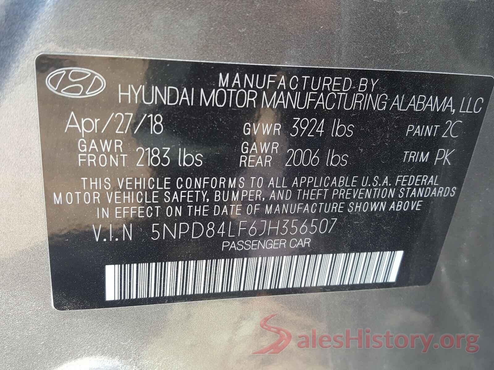 5NPD84LF6JH356507 2018 HYUNDAI ELANTRA