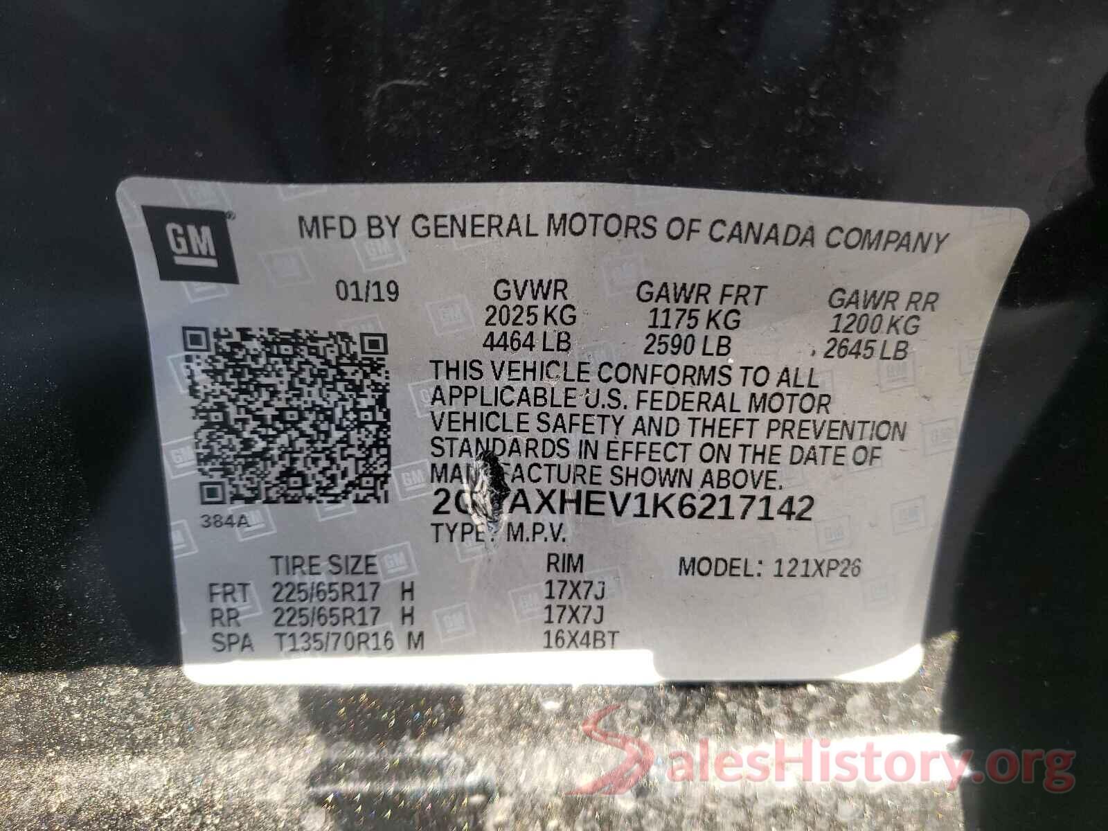 2GNAXHEV1K6217142 2019 CHEVROLET EQUINOX