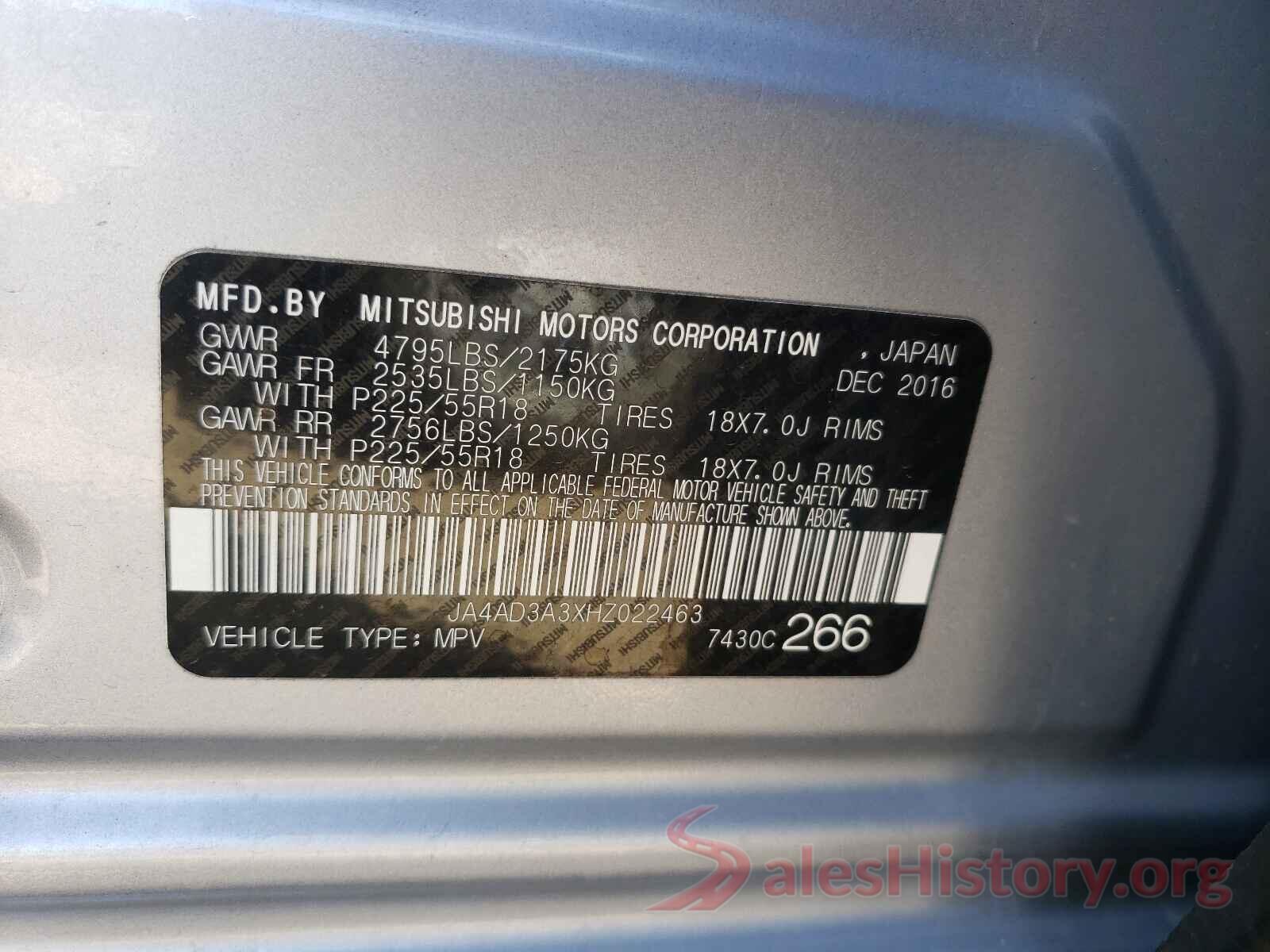 JA4AD3A3XHZ022463 2017 MITSUBISHI OUTLANDER