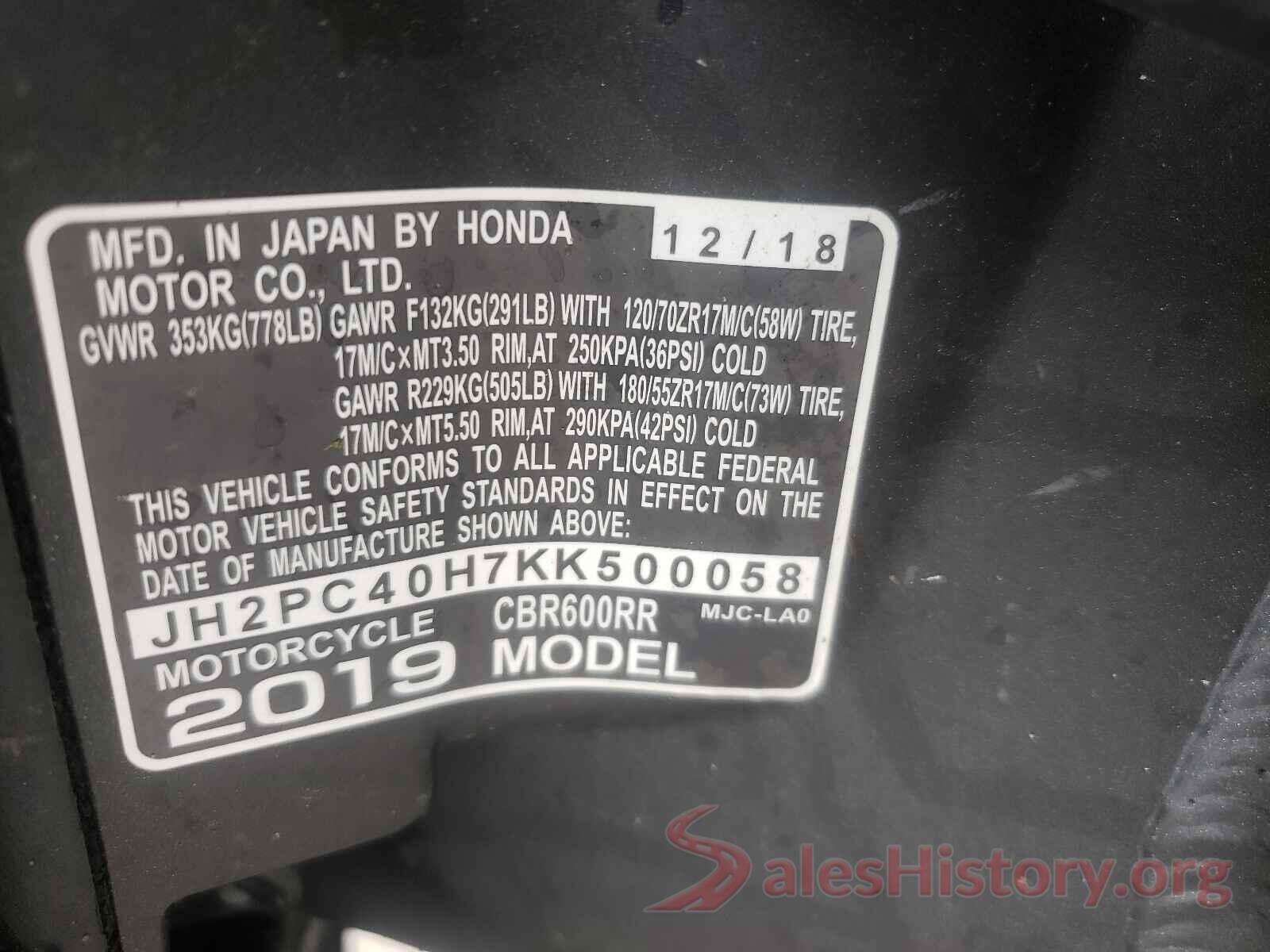 JH2PC40H7KK500058 2019 HONDA CB CYCLE