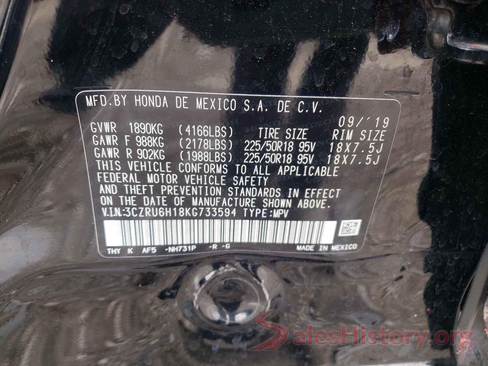 3CZRU6H18KG733594 2019 HONDA HR-V