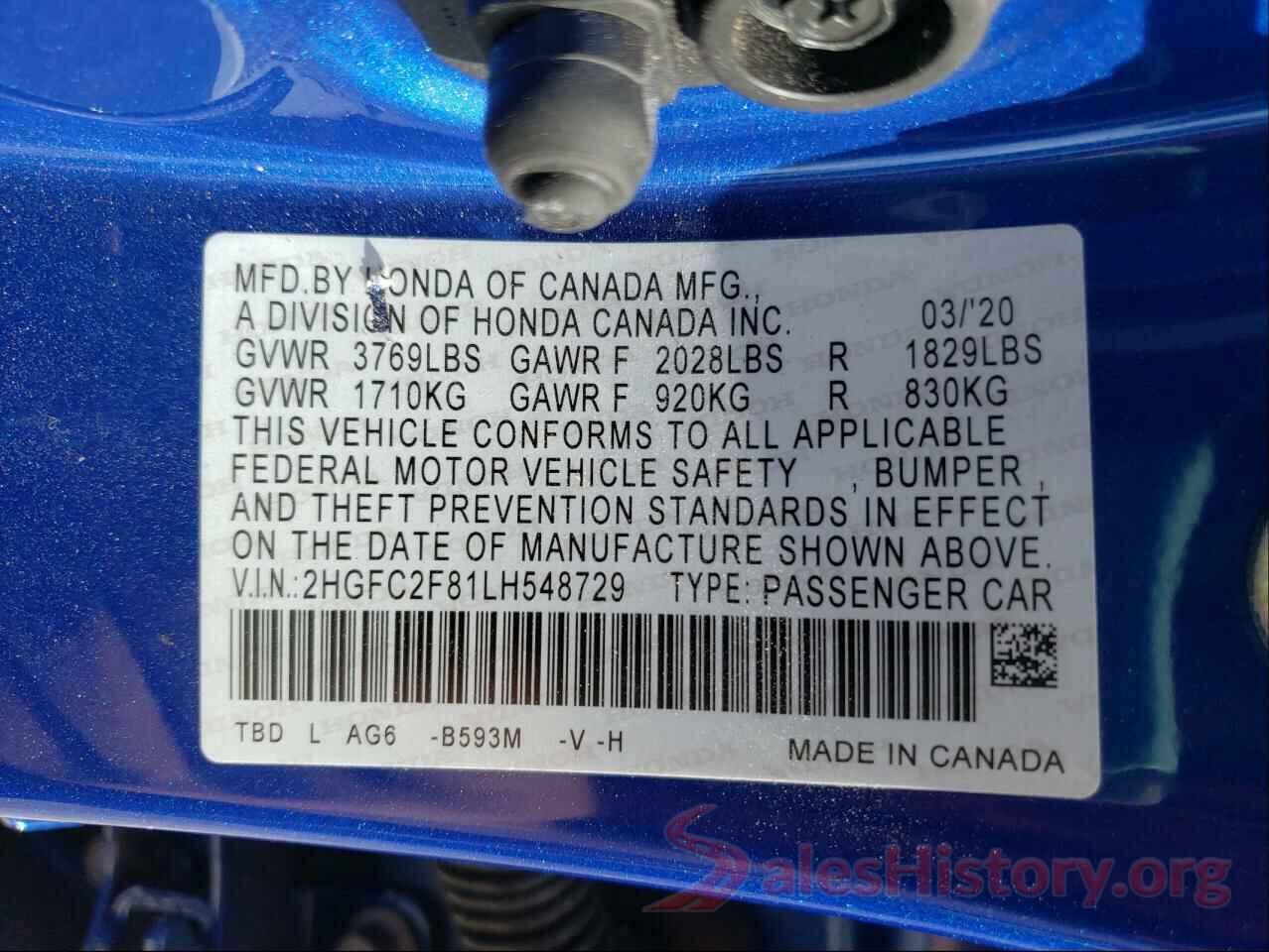 2HGFC2F81LH548729 2020 HONDA CIVIC